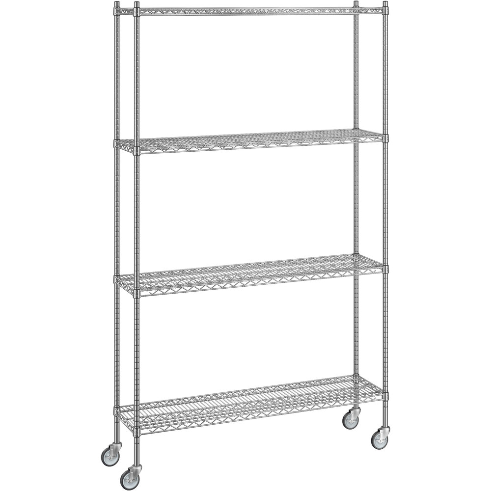 Regency 14 inch x 54 inch x 92 inch NSF Chrome Mobile Wire Shelving Starter Kit with 4 Shelves
