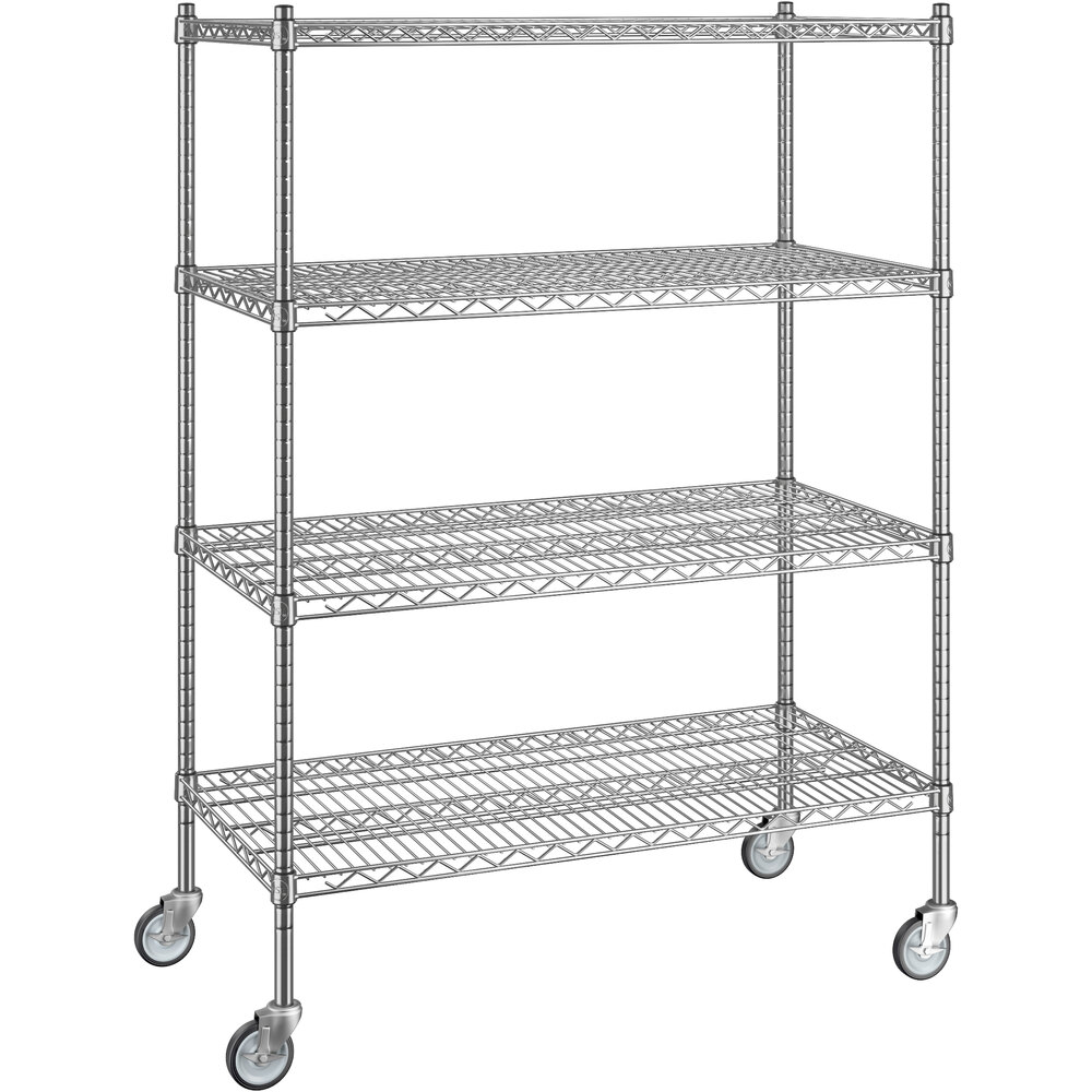 Regency 21 inch x 42 inch x 60 inch NSF Chrome Mobile Wire Shelving Starter Kit with 4 Shelves