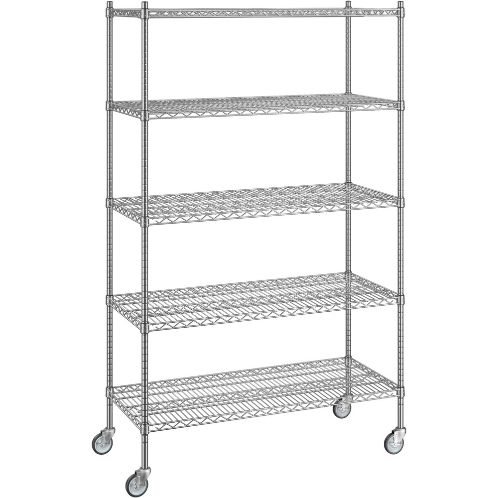Regency 21 inch x 48 inch x 80 inch NSF Chrome Mobile Wire Shelving Starter Kit with 5 Shelves