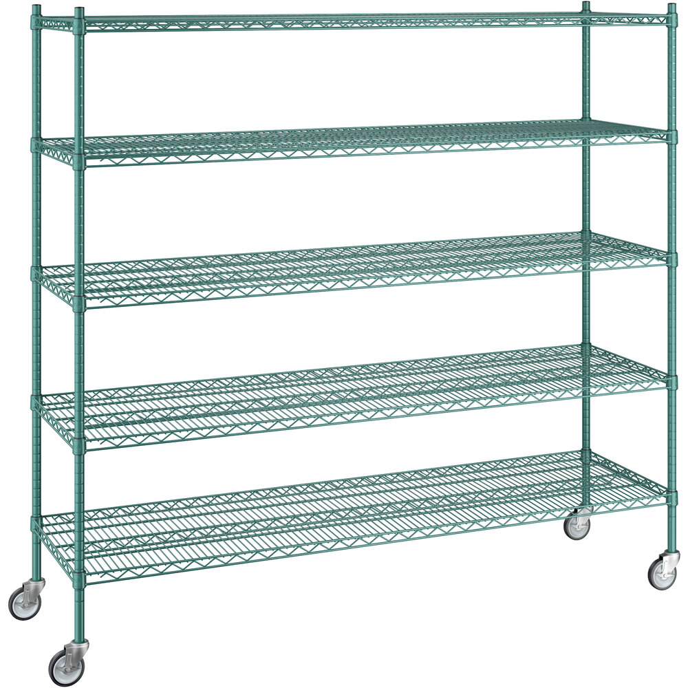 Regency 21 inch x 72 inch x 70 inch NSF Green Epoxy Mobile Wire Shelving Starter Kit with 5 Shelves
