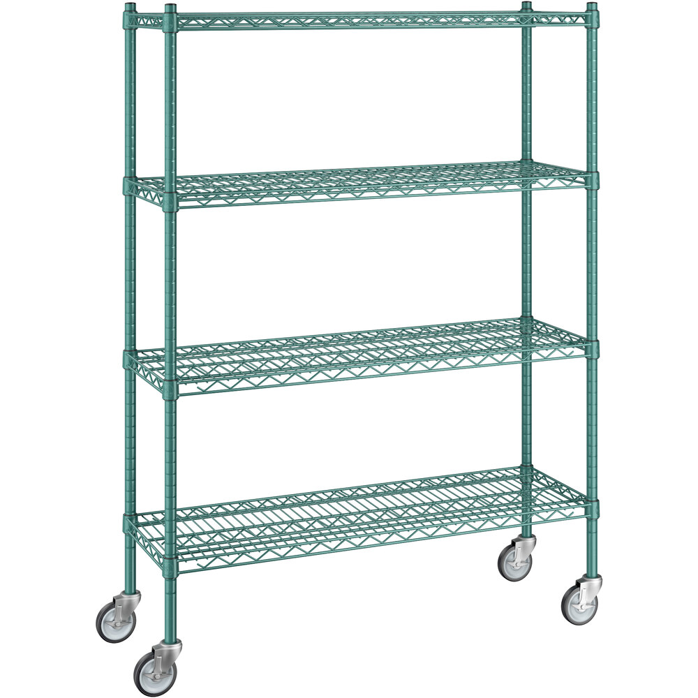 Regency 14 inch x 42 inch x 60 inch NSF Green Epoxy Mobile Wire Shelving Starter Kit with 4 Shelves