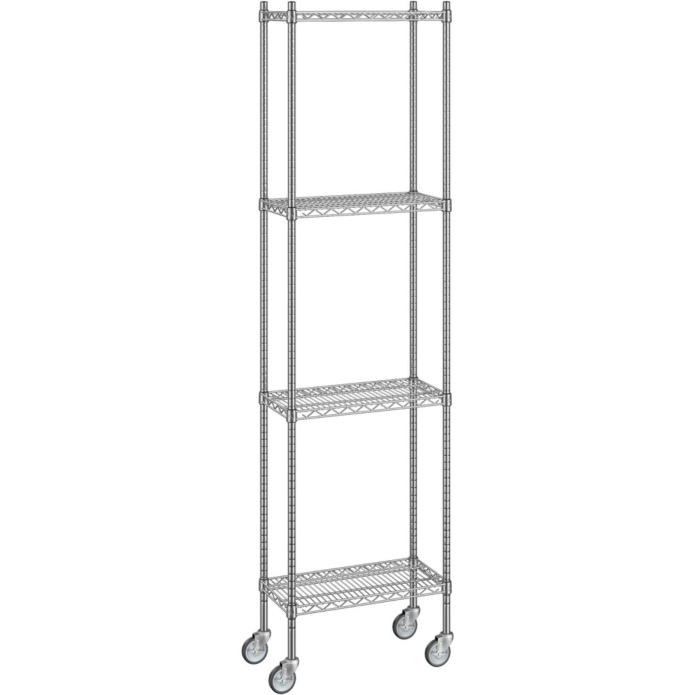 Regency 12 inch x 24 inch x 92 inch NSF Chrome Mobile Wire Shelving Starter Kit with 4 Shelves