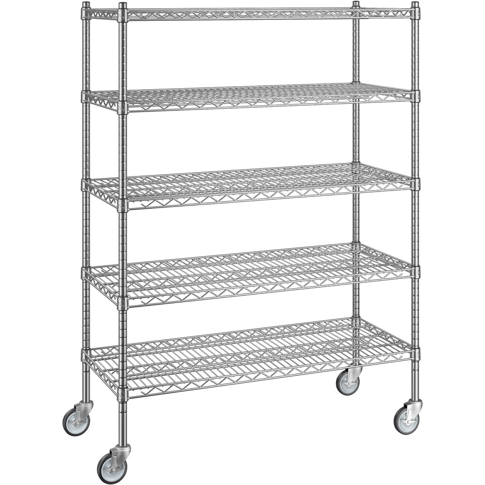 Regency 18 inch x 42 inch x 60 inch NSF Chrome Mobile Wire Shelving Starter Kit with 5 Shelves