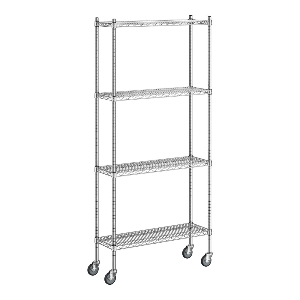 Regency 12 inch x 36 inch x 80 inch NSF Stainless Steel Wire Mobile Shelving Starter Kit with 4 Shelves