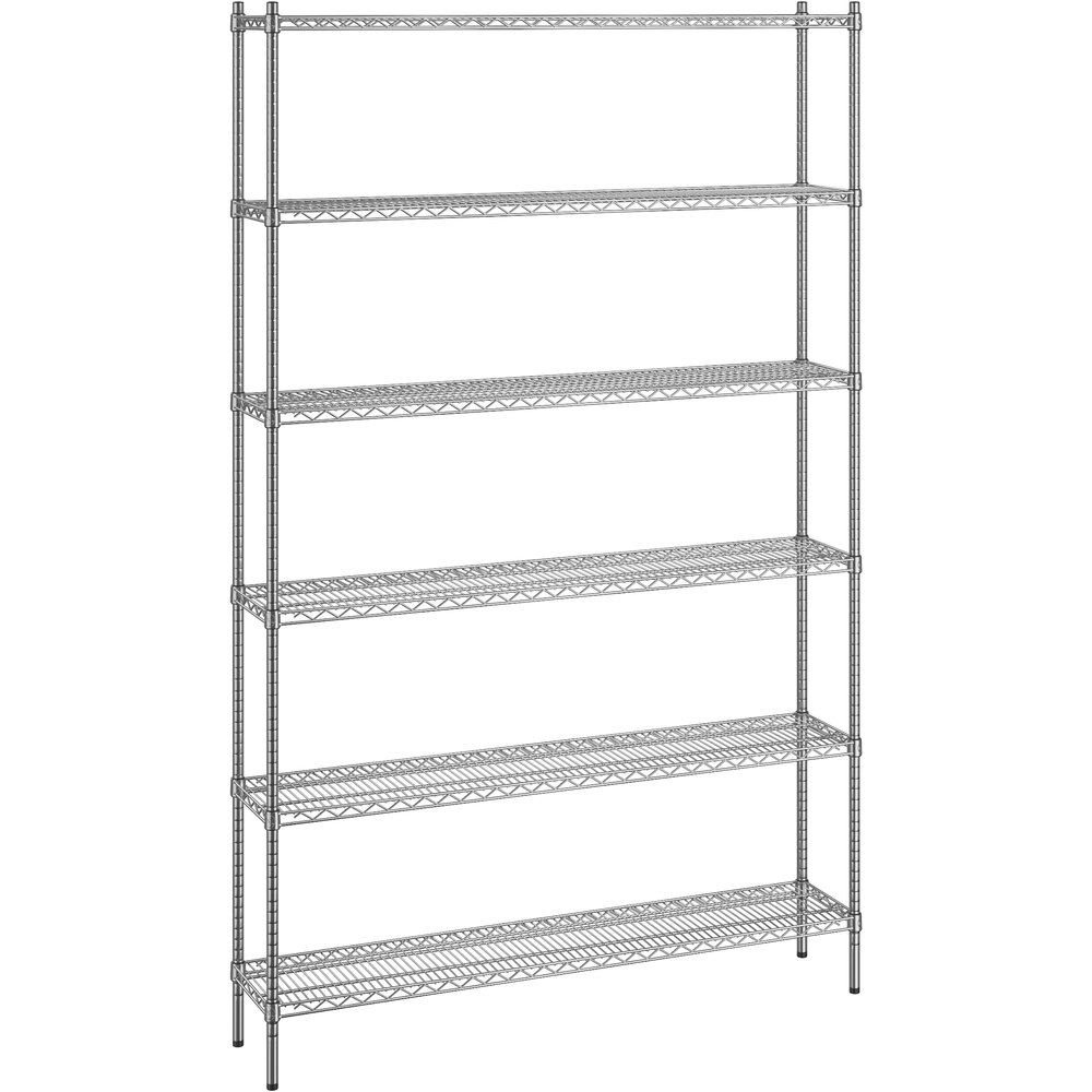 Regency 12 inch x 60 inch x 96 inch NSF Chrome Stationary Wire Shelving Starter Kit with 6 Shelves