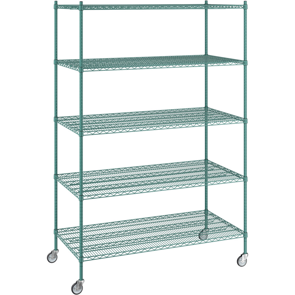 Regency 30 inch x 60 inch x 92 inch NSF Green Epoxy Mobile Wire Shelving Starter Kit with 5 Shelves