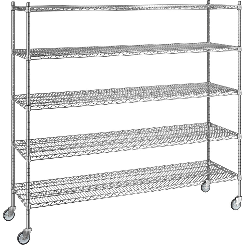 Regency 21 inch x 72 inch x 70 inch NSF Chrome Mobile Wire Shelving Starter Kit with 5 Shelves