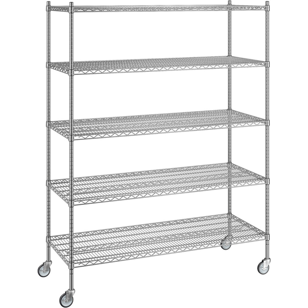 Regency 24 inch x 60 inch x 80 inch NSF Chrome Mobile Wire Shelving Starter Kit with 5 Shelves