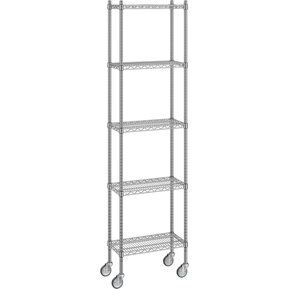 Regency 12 inch x 24 inch x 92 inch NSF Chrome Mobile Wire Shelving Starter Kit with 5 Shelves