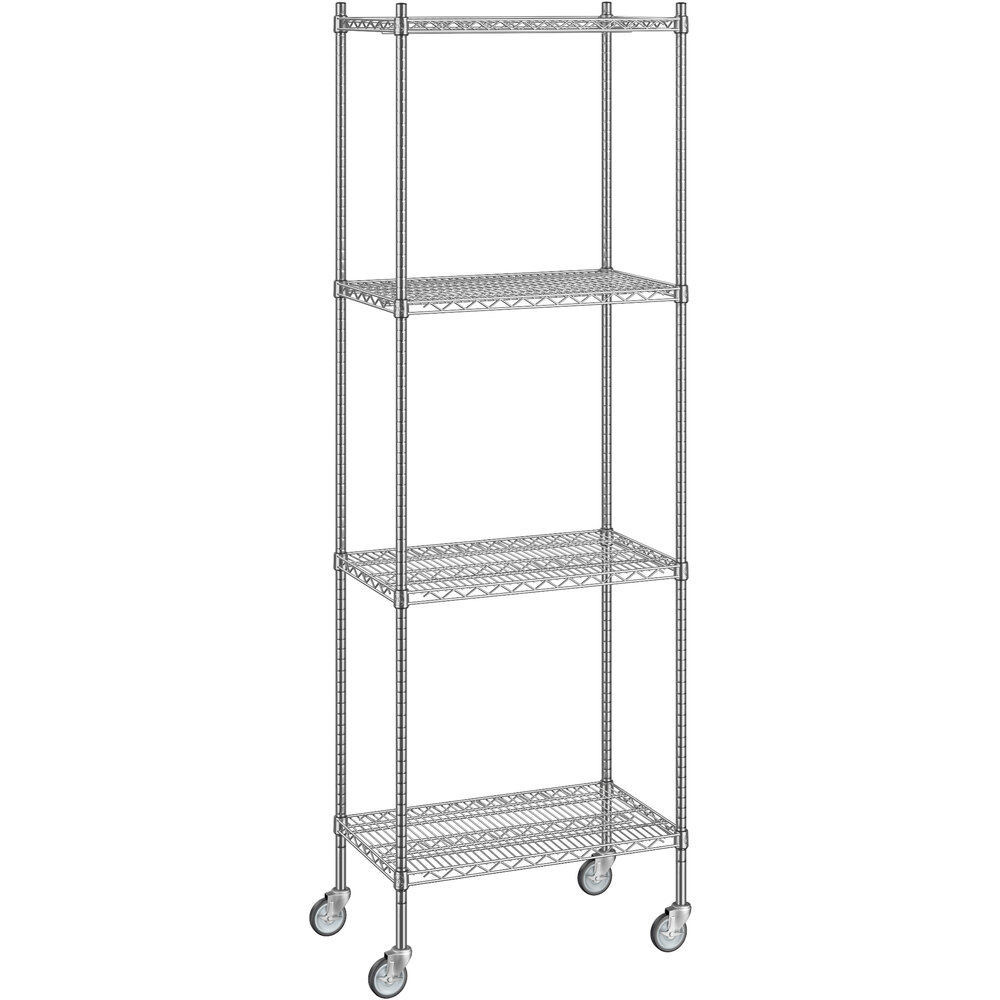 Regency 18 inch x 30 inch x 92 inch NSF Chrome Mobile Wire Shelving Starter Kit with 4 Shelves