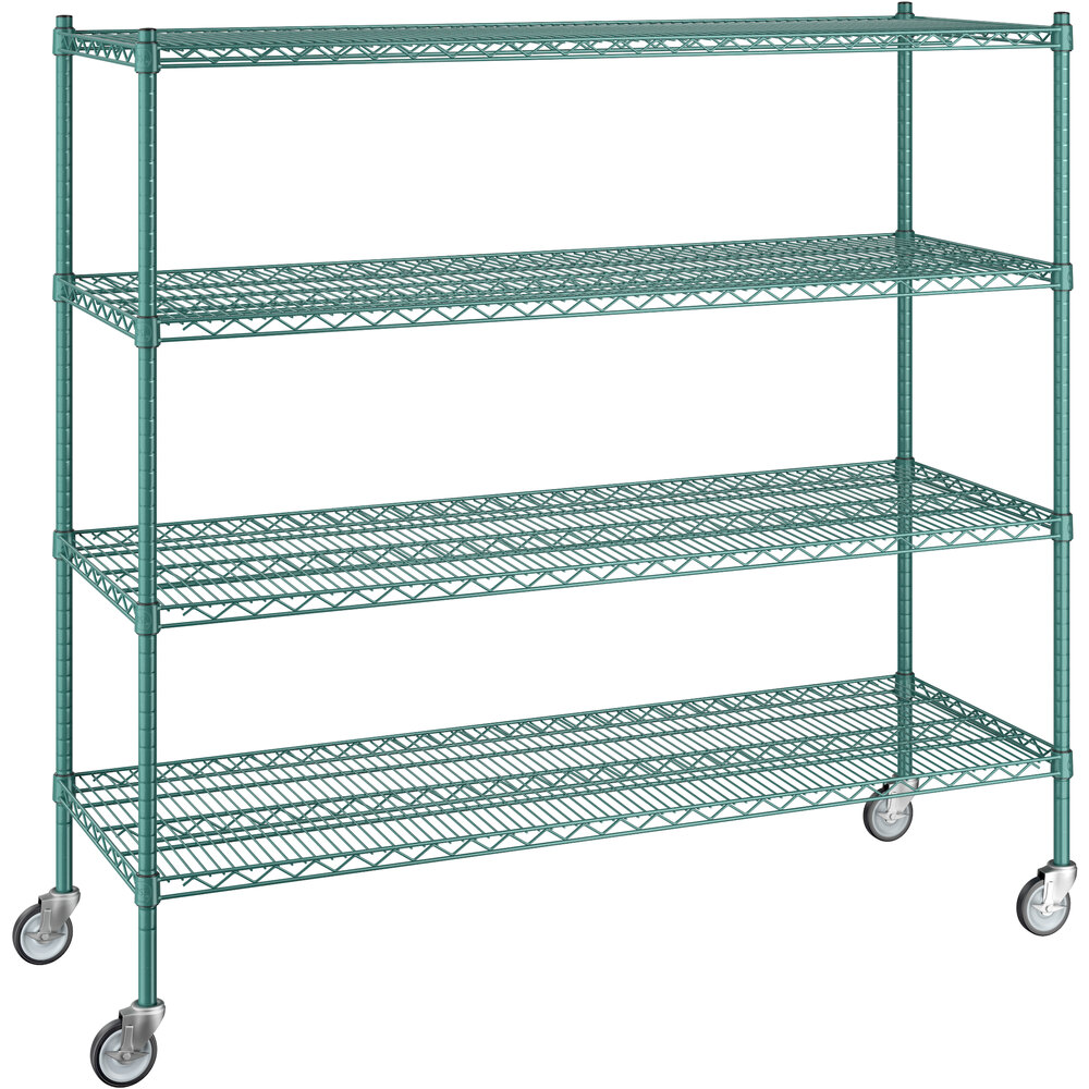 Regency 21 inch x 60 inch x 60 inch NSF Green Epoxy Mobile Wire Shelving Starter Kit with 4 Shelves