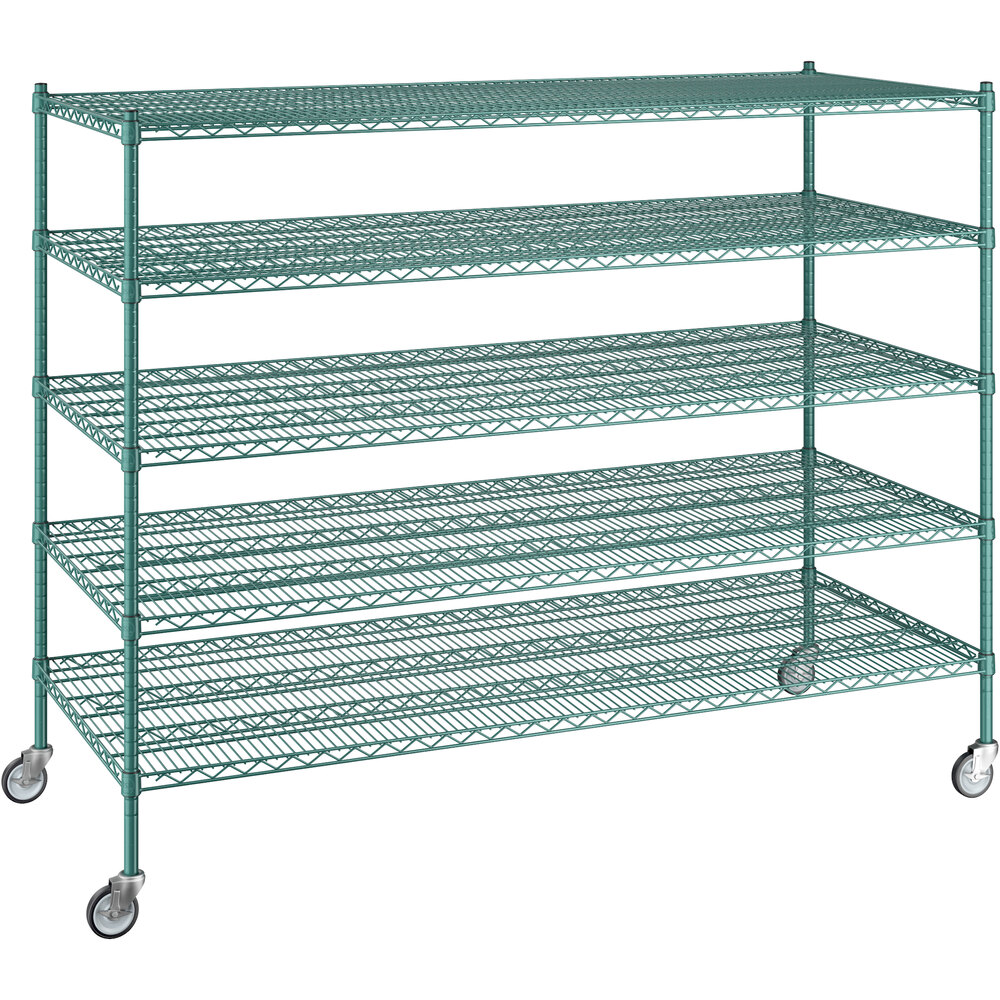Regency 30 inch x 72 inch x 60 inch NSF Green Epoxy Mobile Wire Shelving Starter Kit with 5 Shelves