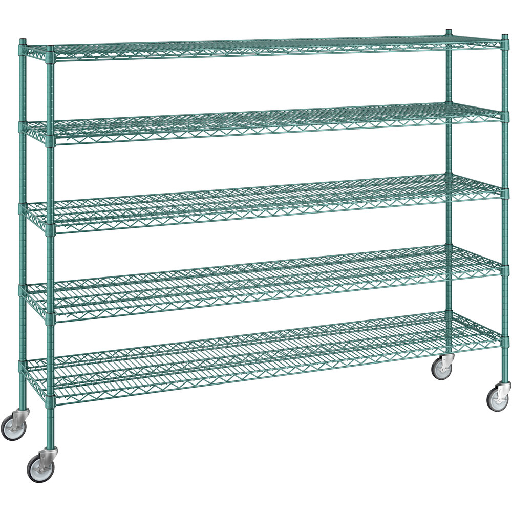 Regency 18 inch x 72 inch x 60 inch NSF Green Epoxy Mobile Wire Shelving Starter Kit with 5 Shelves