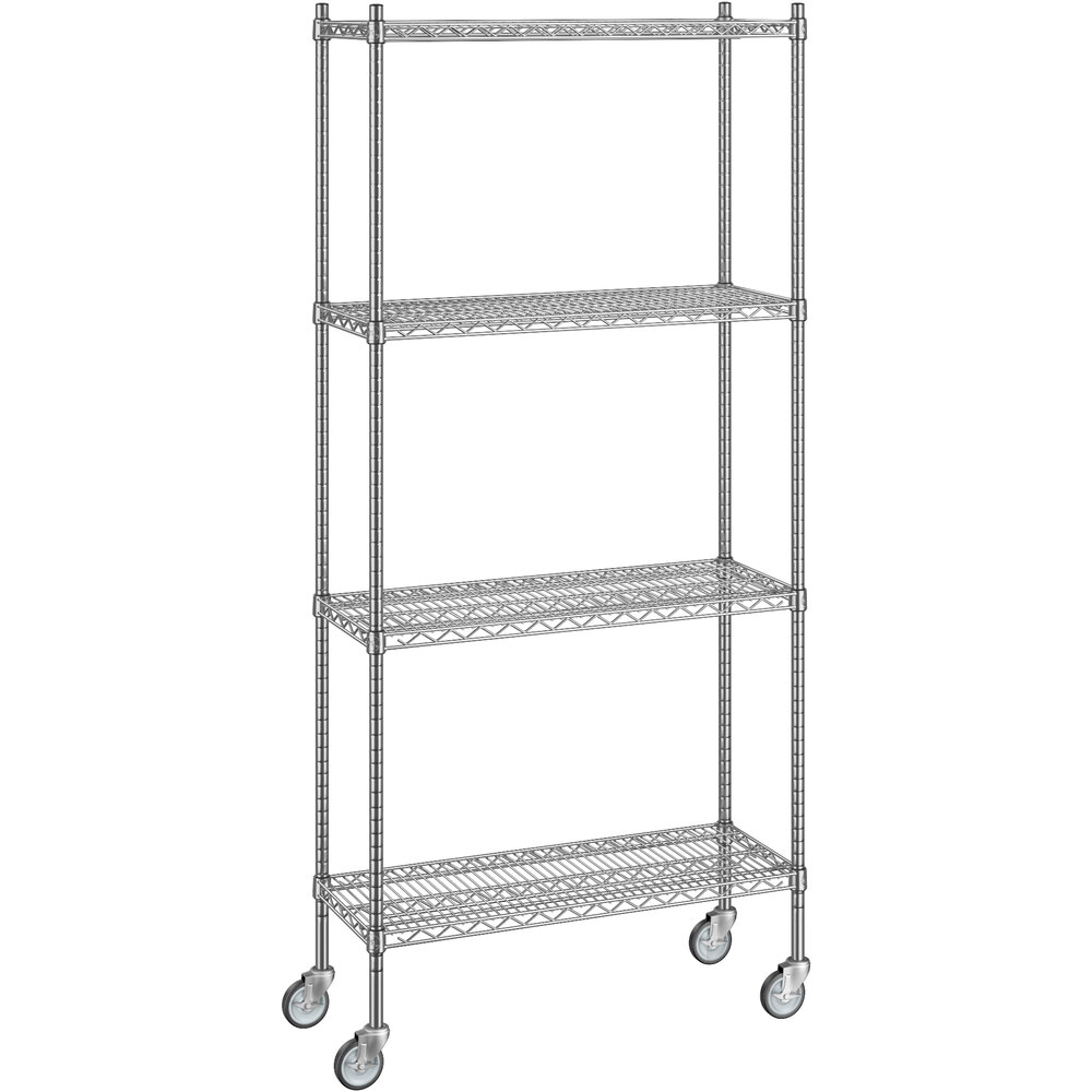 Regency 14 inch x 36 inch x 80 inch NSF Chrome Mobile Wire Shelving Starter Kit with 4 Shelves