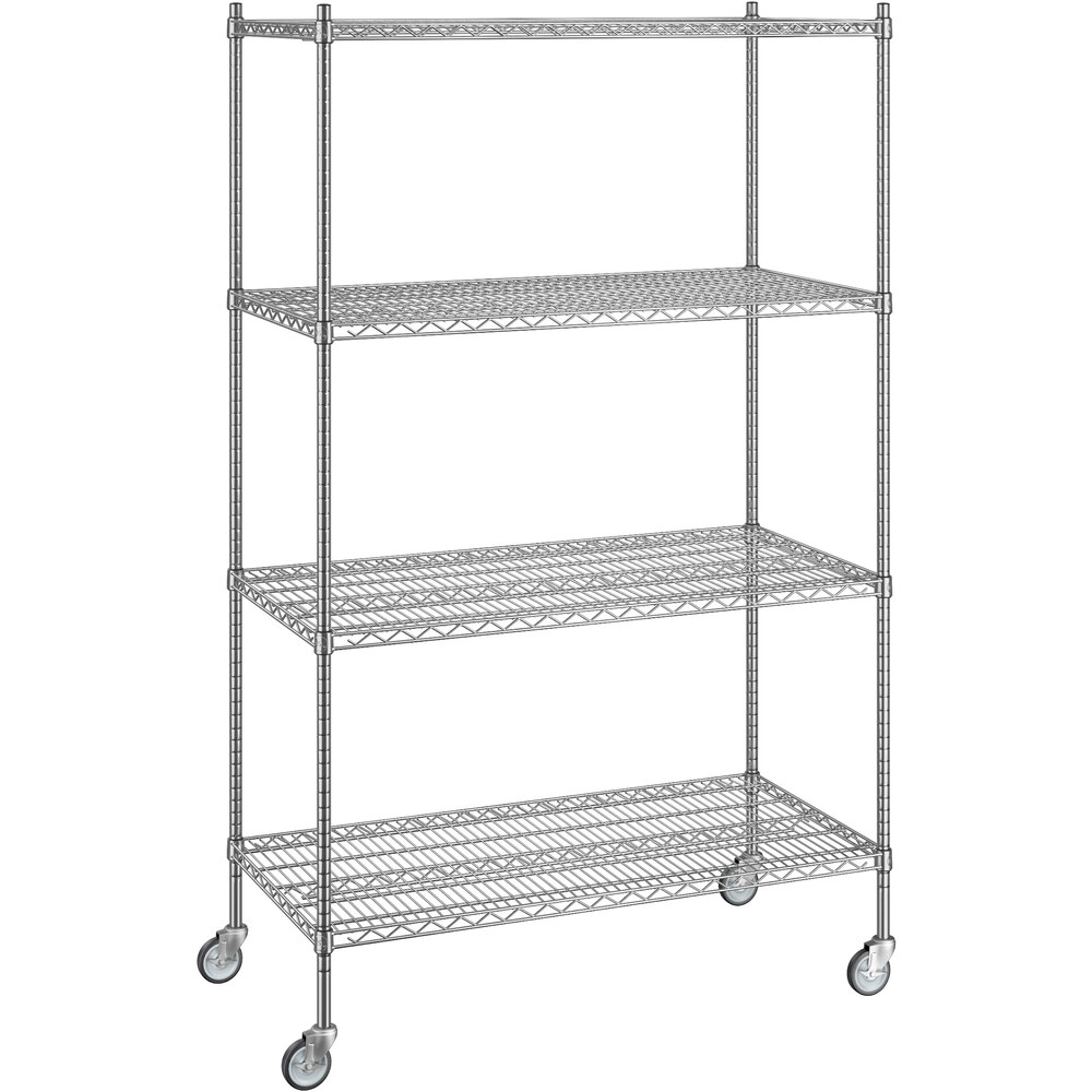 Regency 24 inch x 48 inch x 80 inch NSF Stainless Steel Wire Mobile Shelving Starter Kit with 4 Shelves