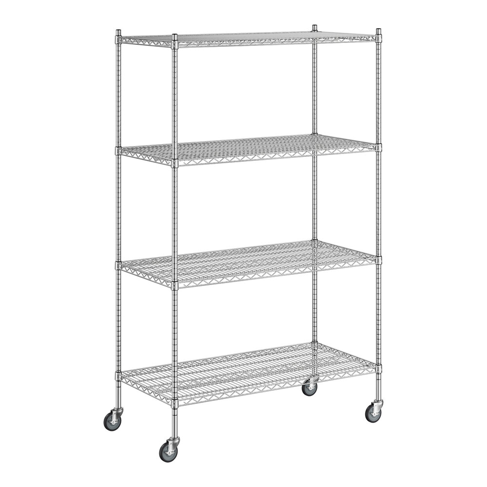 Regency 24 inch x 48 inch x 80 inch NSF Stainless Steel Wire Mobile Shelving Starter Kit with 4 Shelves