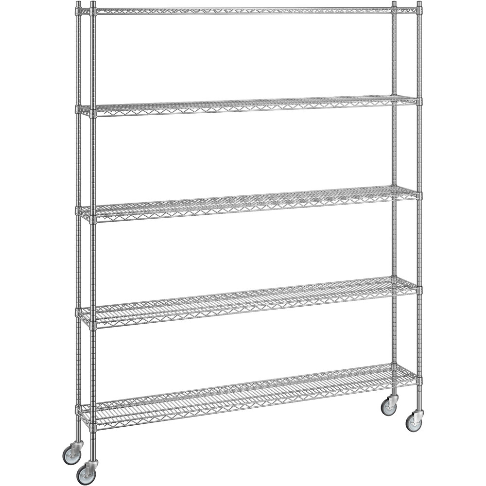 Regency 12 inch x 72 inch x 92 inch NSF Chrome Mobile Wire Shelving Starter Kit with 5 Shelves