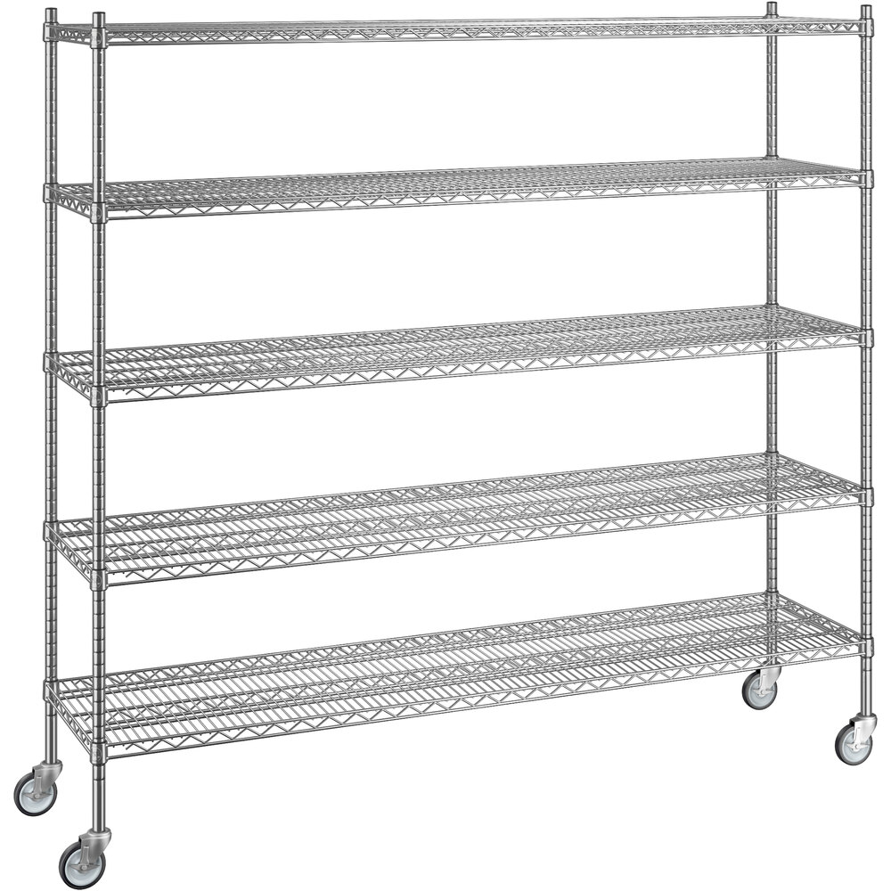 Regency 18 inch x 72 inch x 70 inch NSF Chrome Mobile Wire Shelving Starter Kit with 5 Shelves