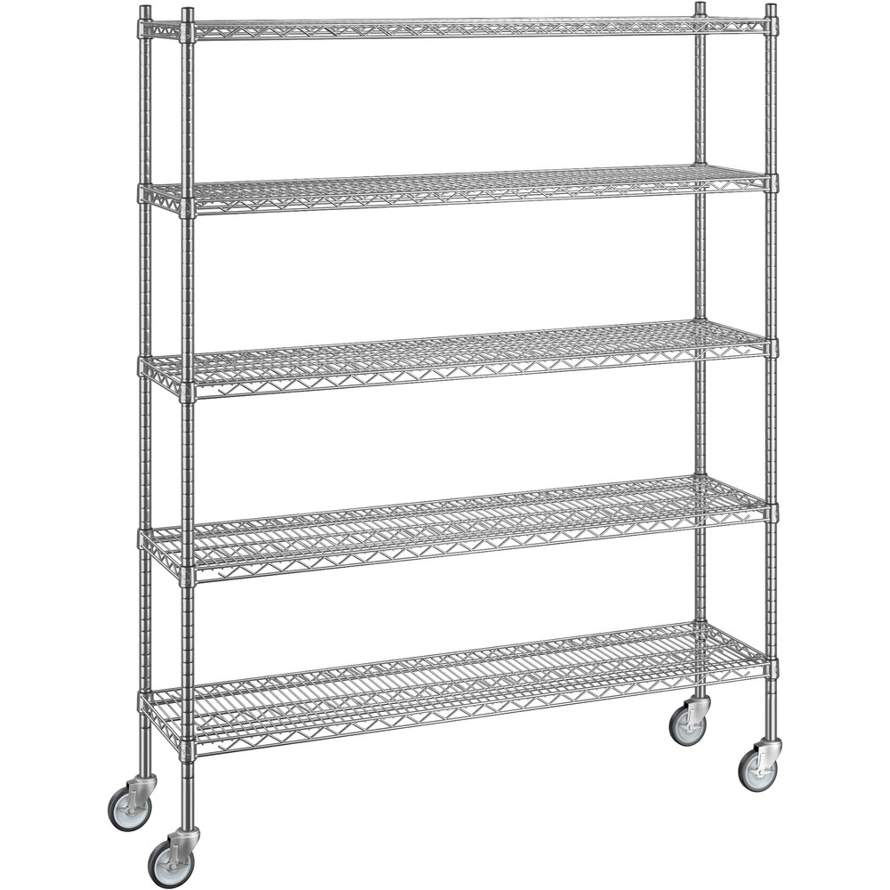 Regency 14 inch x 54 inch x 70 inch NSF Chrome Mobile Wire Shelving Starter Kit with 5 Shelves