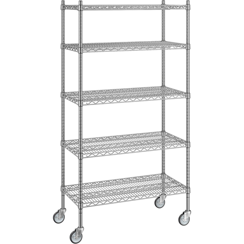 Regency 18 inch x 36 inch x 70 inch NSF Stainless Steel Wire Mobile Shelving Starter Kit with 5 Shelves