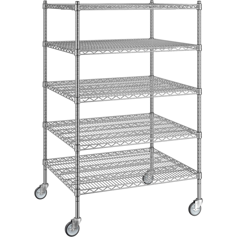 Regency 30 inch x 36 inch x 60 inch NSF Chrome Mobile Wire Shelving Starter Kit with 5 Shelves