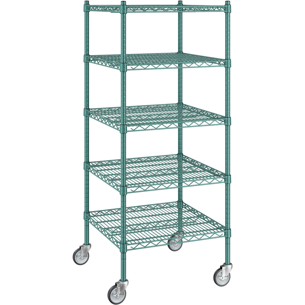 Regency 24 inch x 24 inch x 60 inch NSF Green Epoxy Mobile Wire Shelving Starter Kit with 5 Shelves
