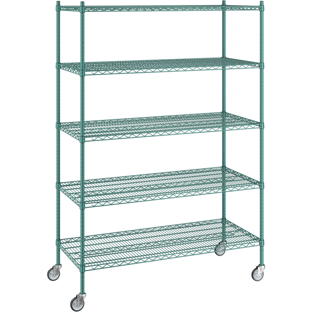 Regency 24 inch x 54 inch x 80 inch NSF Green Epoxy Mobile Wire Shelving Starter Kit with 5 Shelves