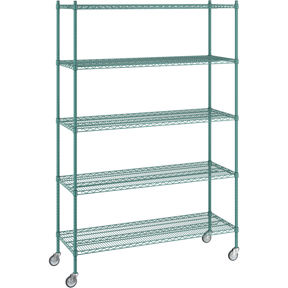 Regency 21 inch x 60 inch x 92 inch NSF Green Epoxy Mobile Wire Shelving Starter Kit with 5 Shelves