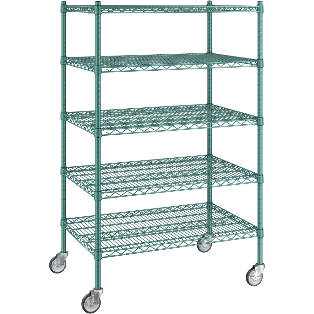 Regency 24 inch x 36 inch x 60 inch NSF Green Epoxy Mobile Wire Shelving Starter Kit with 5 Shelves
