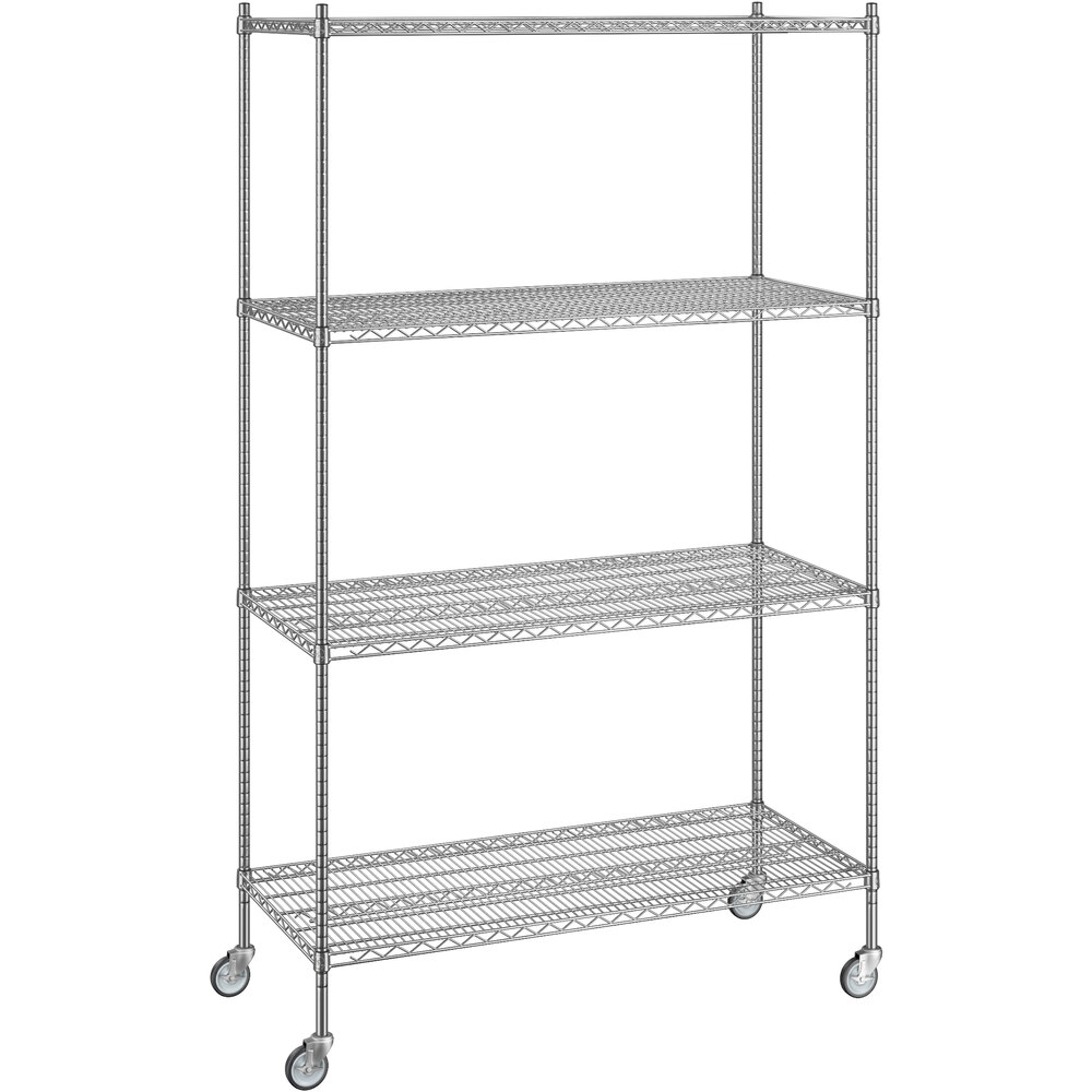 Regency 24 inch x 54 inch x 92 inch NSF Chrome Mobile Wire Shelving Starter Kit with 4 Shelves