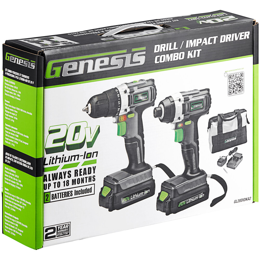 Genesis 20V LithiumIon Cordless Variable Speed Drill Driver and Impact