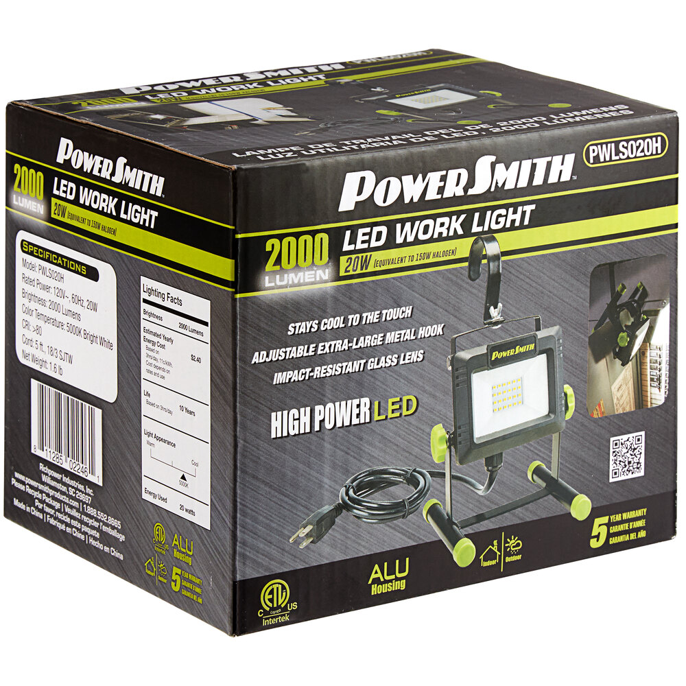 PowerSmith 2,000 Lumen Weatherproof Corded LED Work Light with 5' Power