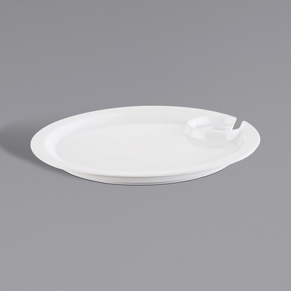 APS 7 1/2" White Round Cocktail Plate with Glass Holder 12/Case