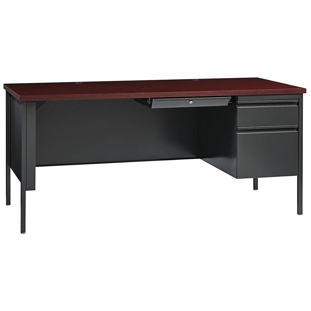 Hirsh Industries 30" x 66" Charcoal / Mahogany Office Desk with Center