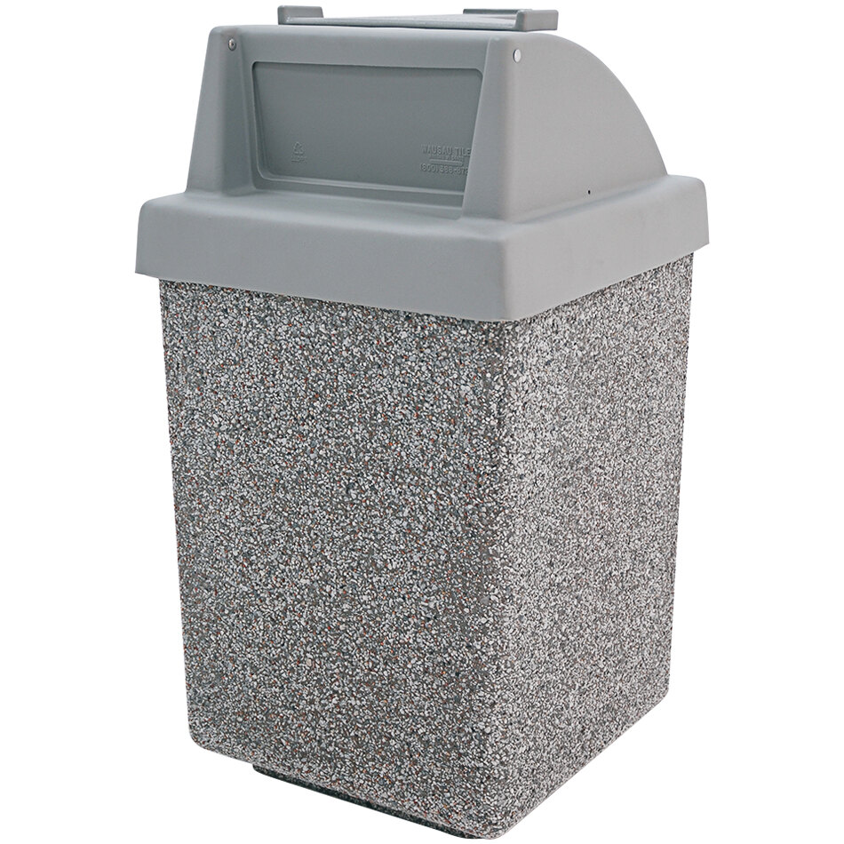Wausau Tile TF1035 53 Gallon Concrete Square Trash Receptacle with