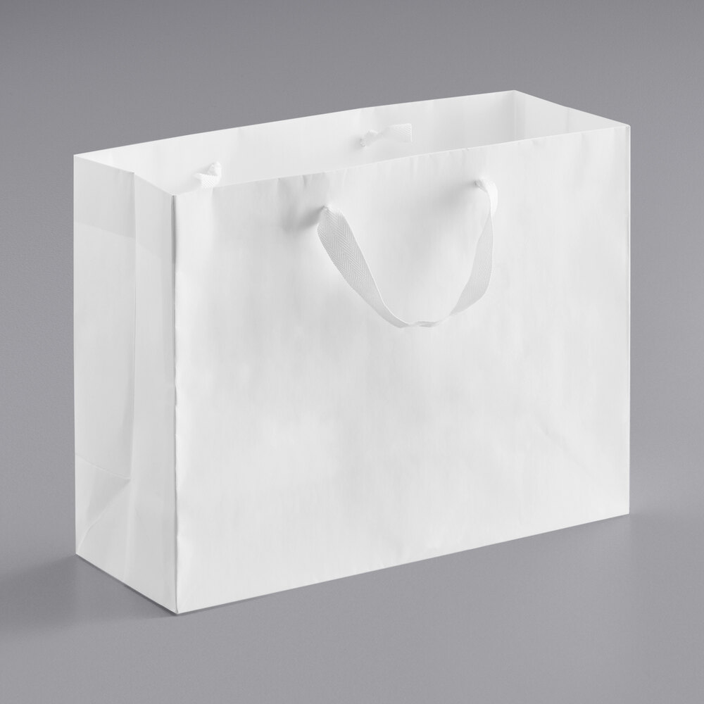 16" x 6" x 12" Customizable White Paper Bag with Ribbon Handles 100/Case