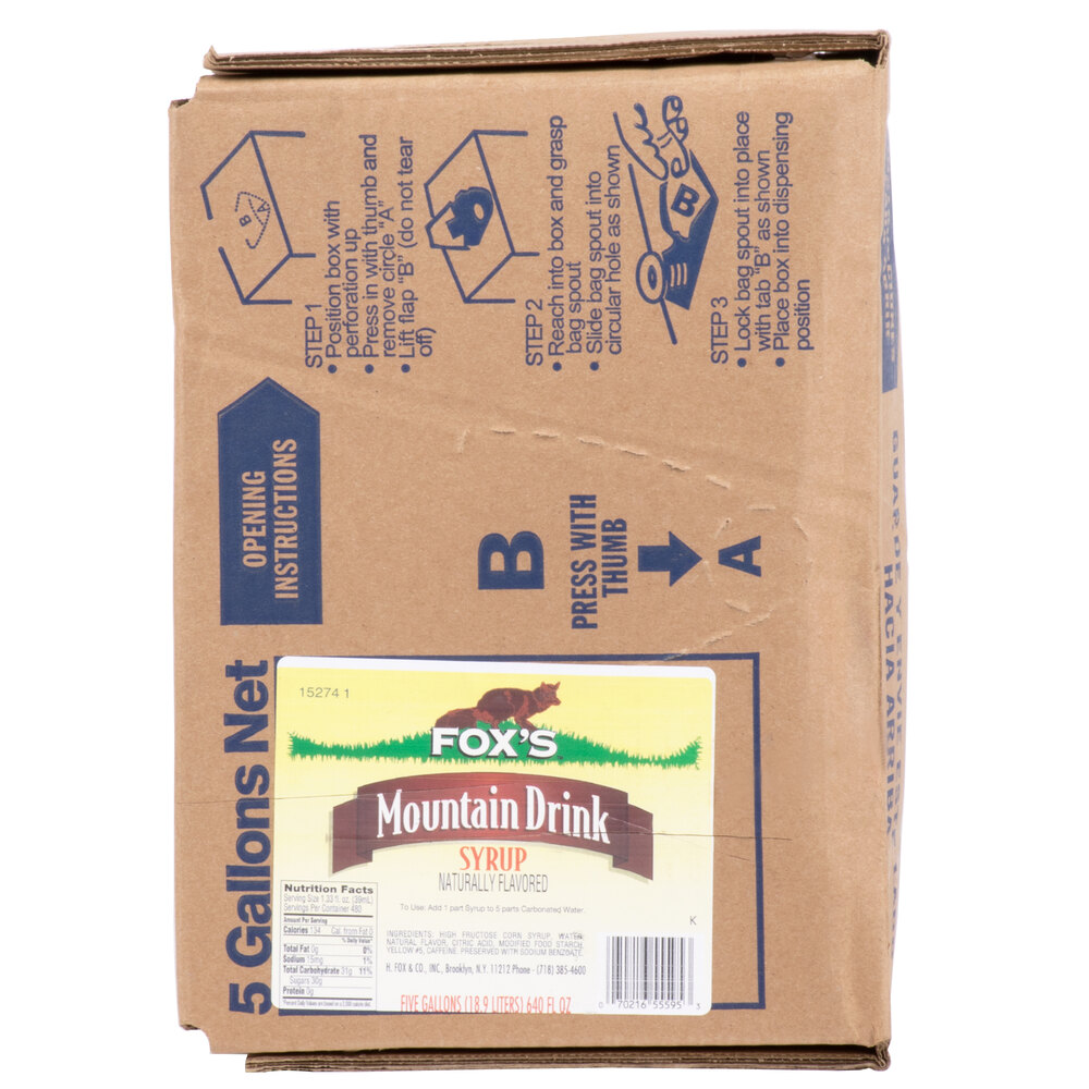 Fox's 5 Gallon Bag In Box Mt. Bev Beverage / Soda Syrup