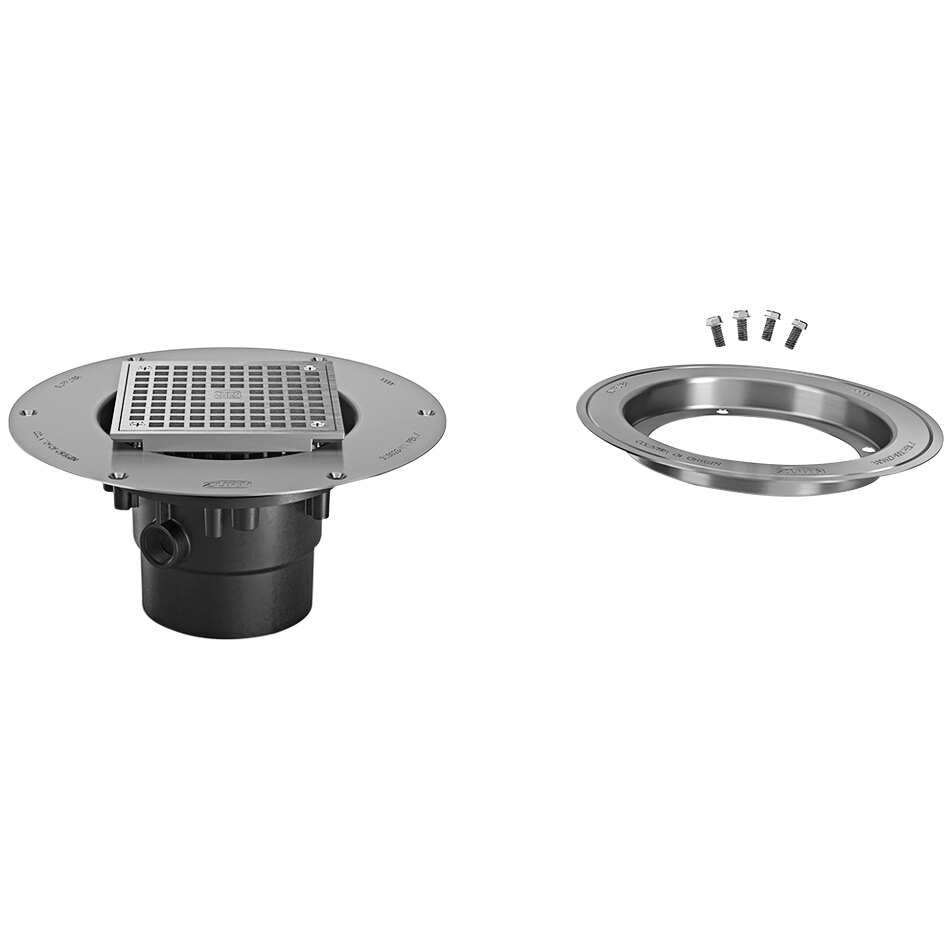 Zurn Elkay FD2PV3STCC Adjustable PVC Floor Drain with 5" Round Nickel Bronze Head, Deck Plate
