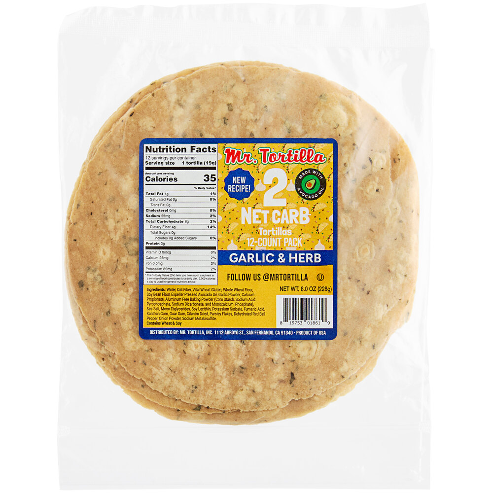 Mr. Tortilla 6" Low Carb Garlic & Herb Tortillas 384/Case