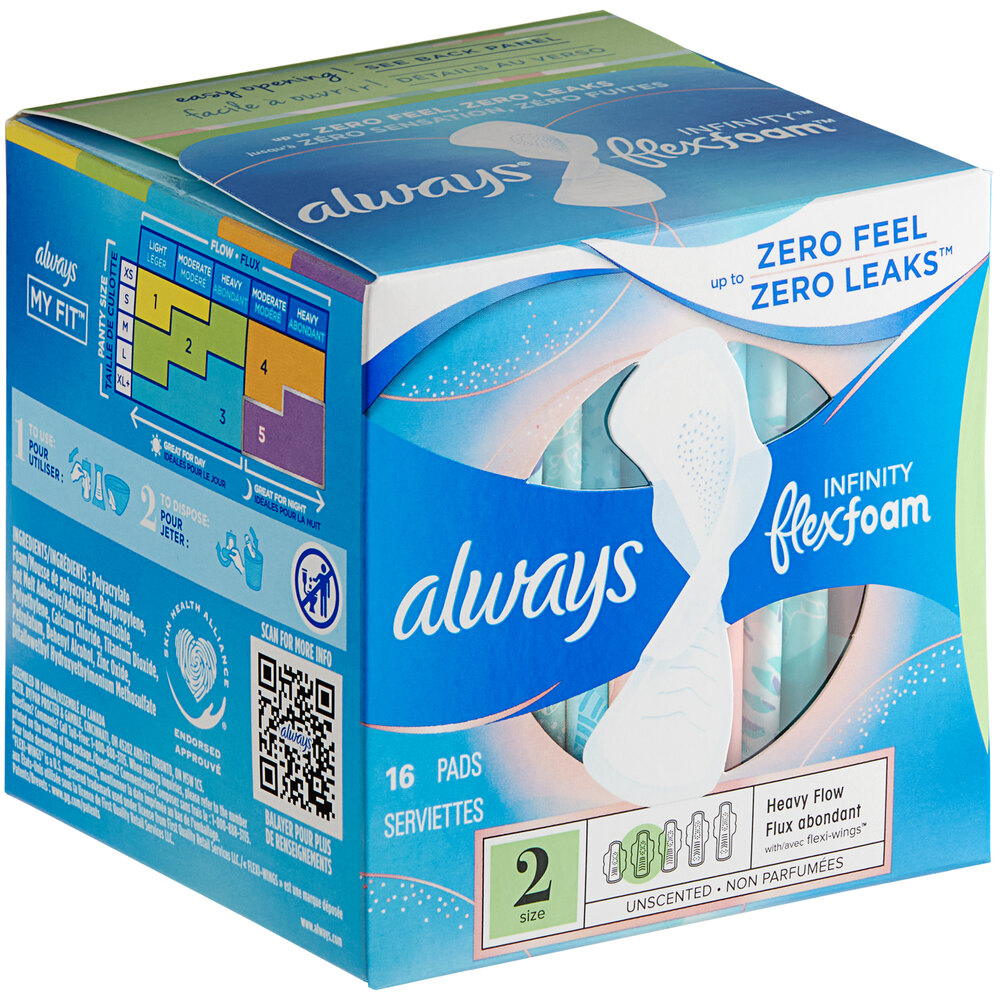 Always Infinity 16Count Unscented Menstrual Pad with Wings Size 2 Super 12/Case
