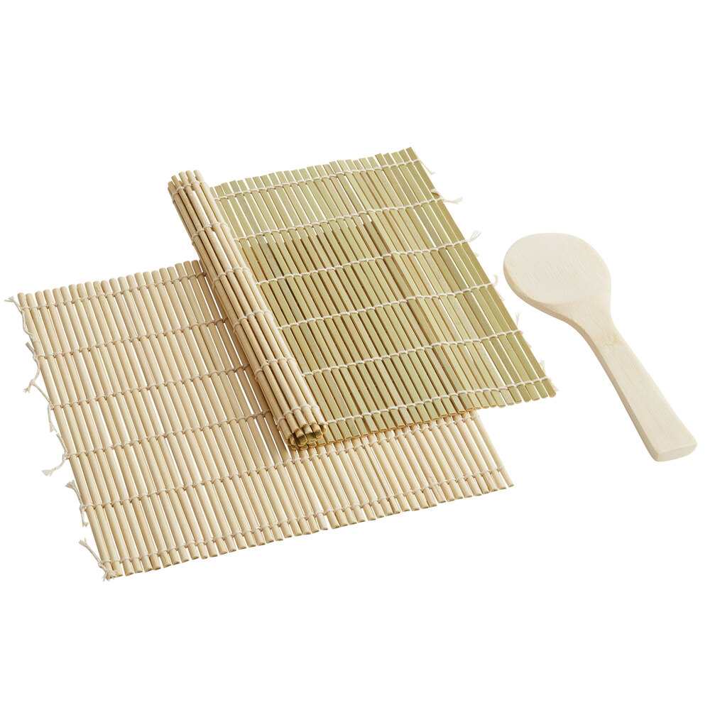 Emperor's Select Sushi Making Kit with Bamboo Rice Paddle and (2) 10 1/2 x  10 1/2 Bamboo Sushi Mats