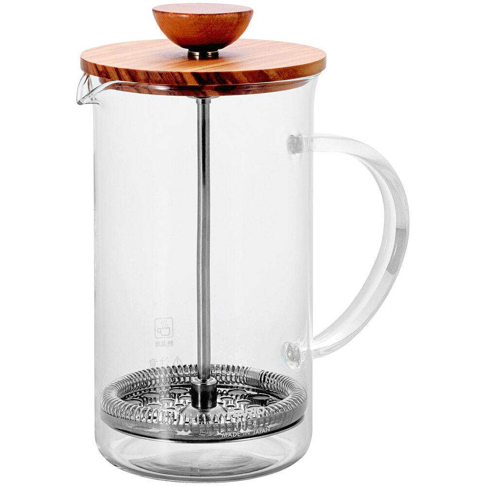 Hario Olive Wood 20 oz. Glass Tea Press with Wooden Lid THW4OV