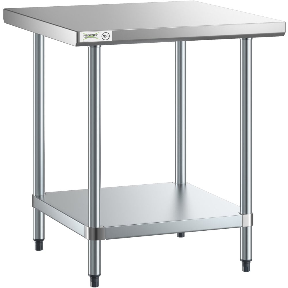 Regency 30 inch x 30 inch 18-Gauge 304 Stainless Steel Commercial Work Table with Galvanized Legs and Undershelf
