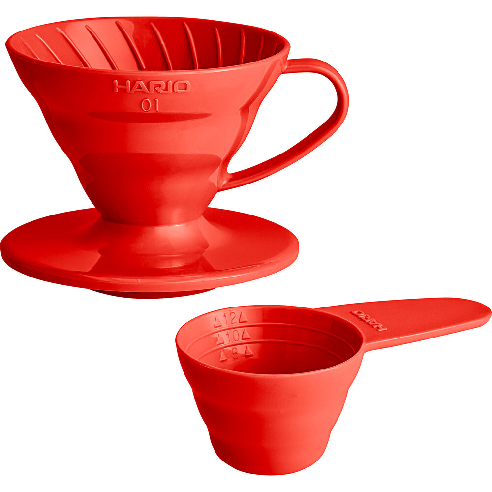 Hario V60 Size 01 Red Plastic Coffee Dripper and Measuring Spoon VD01R