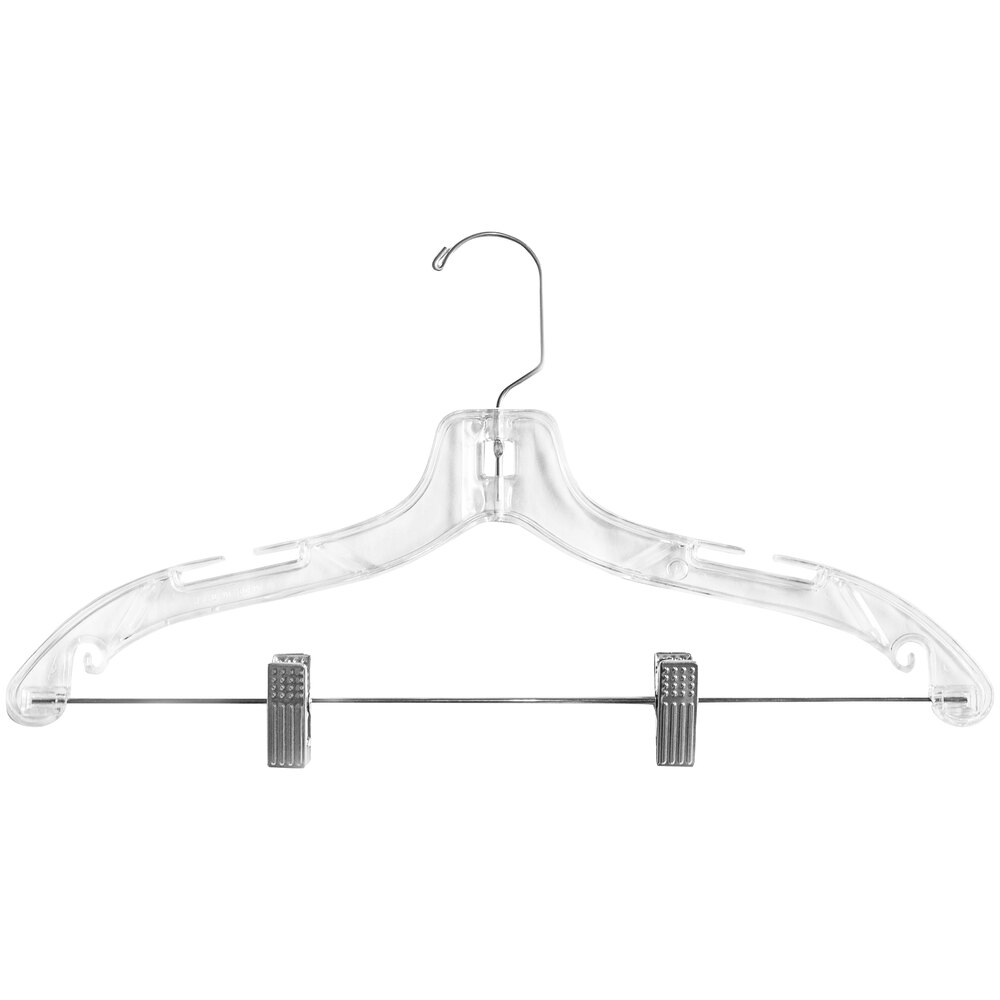17" Clear Plastic Suit Hanger with Chrome Clips and Hook 100/Pack