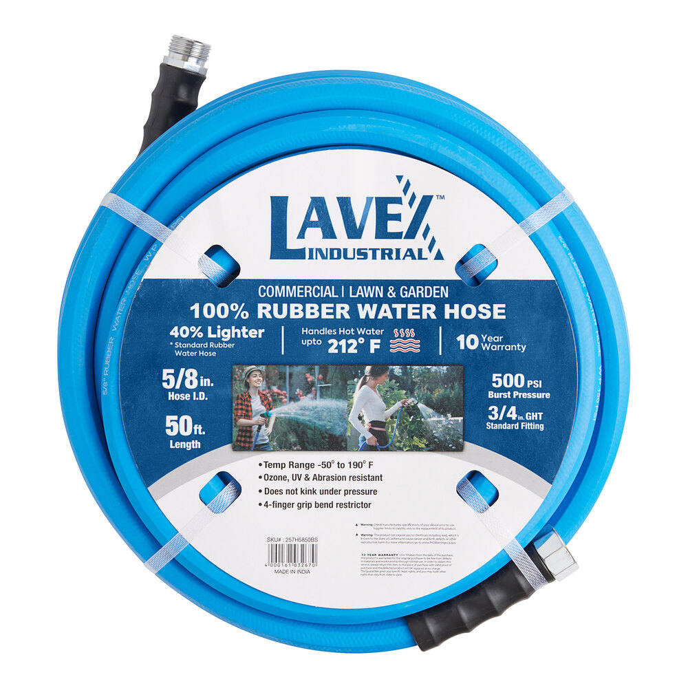 Lavex 50' 5/8" Commercial Grade Blue Rubber Water Hose with 3/4" GHT
