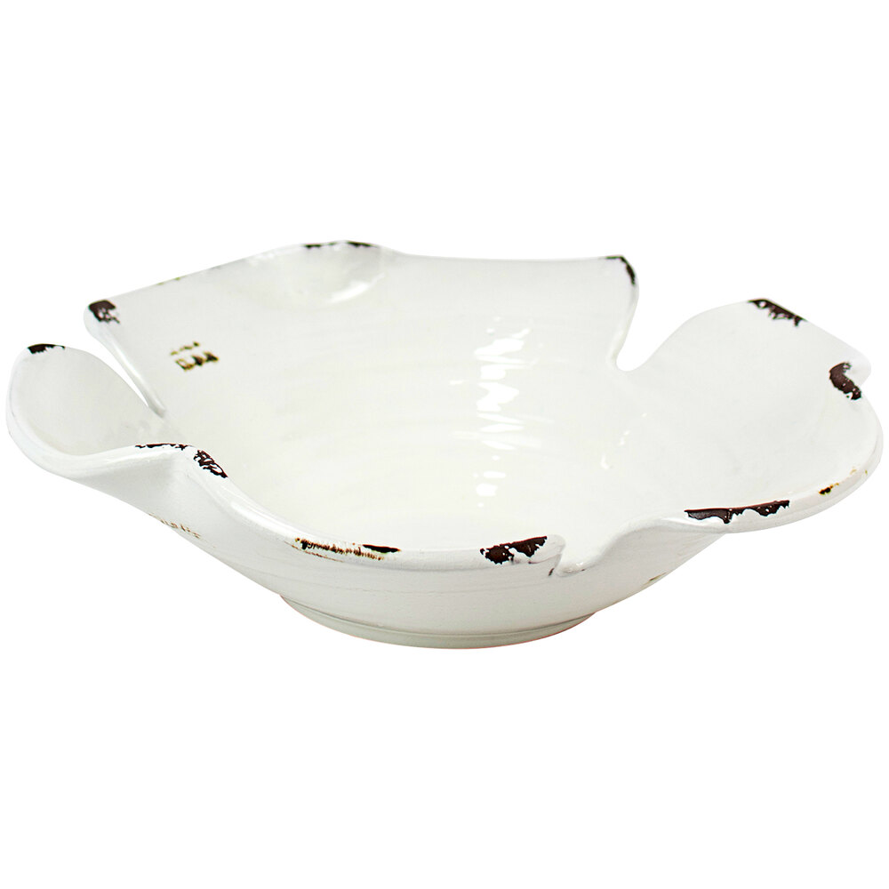 Kalalou White LeafShaped Ceramic Display Bowl