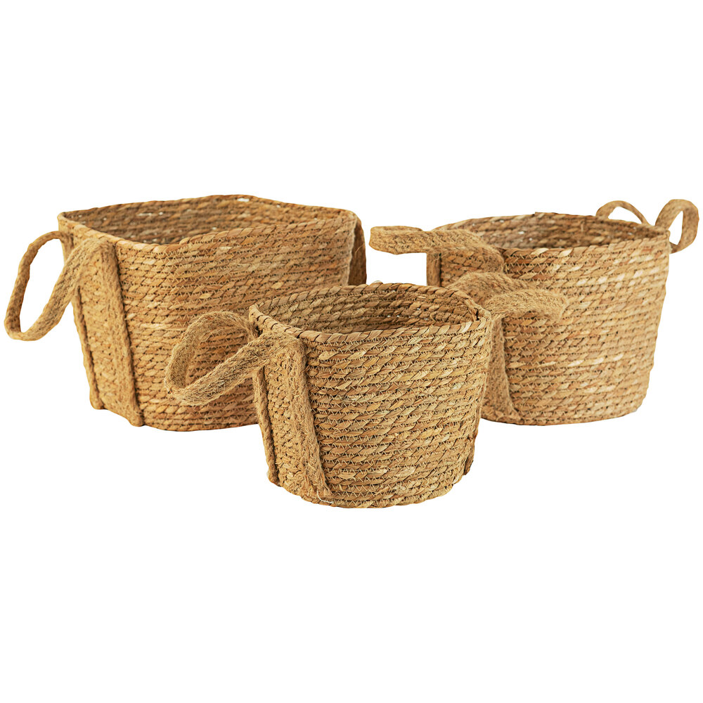 Kalalou 3Piece Woven Seagrass Square Display Basket Set with Handles