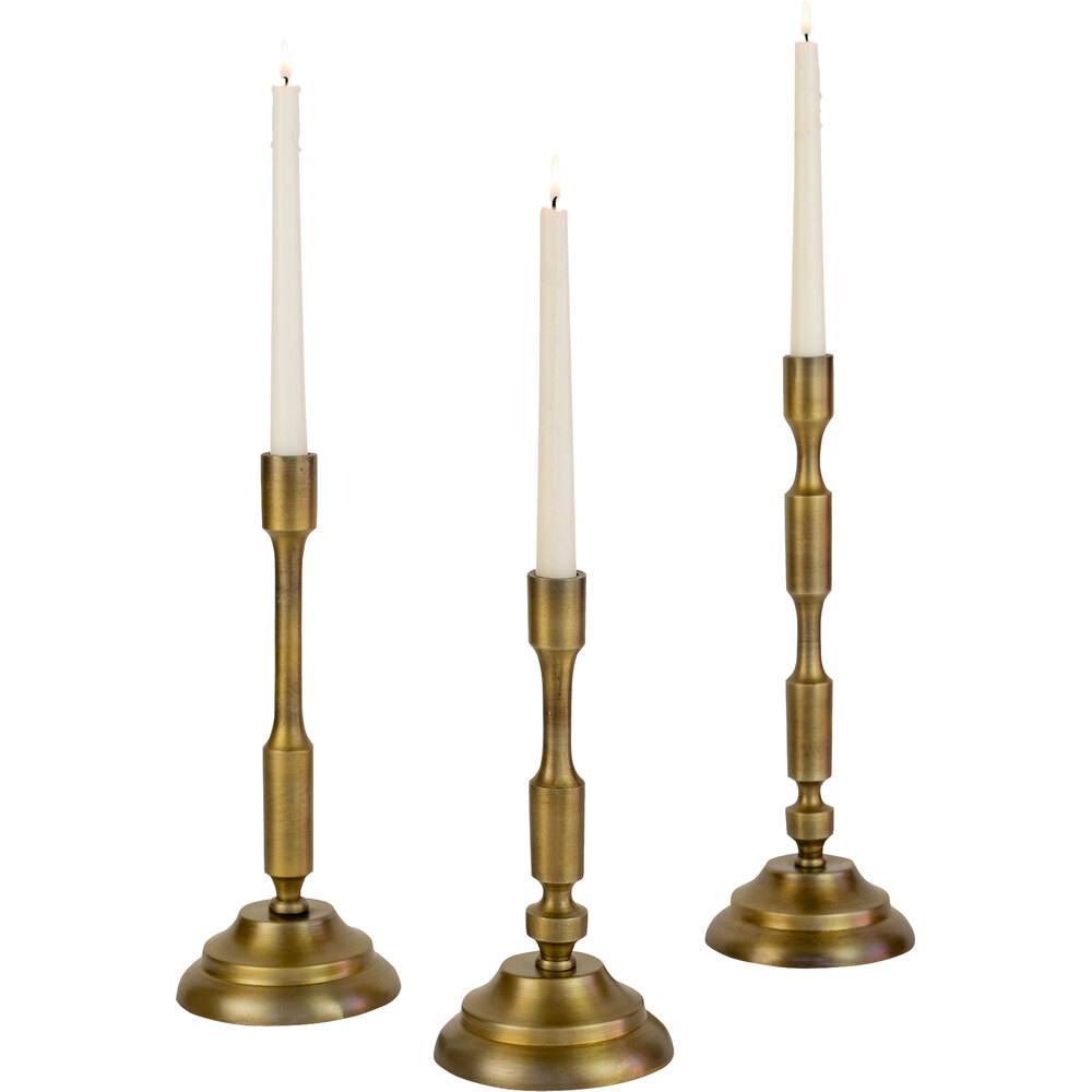 Kalalou 3Piece Antique Brass Metal Taper Candle Holder Set