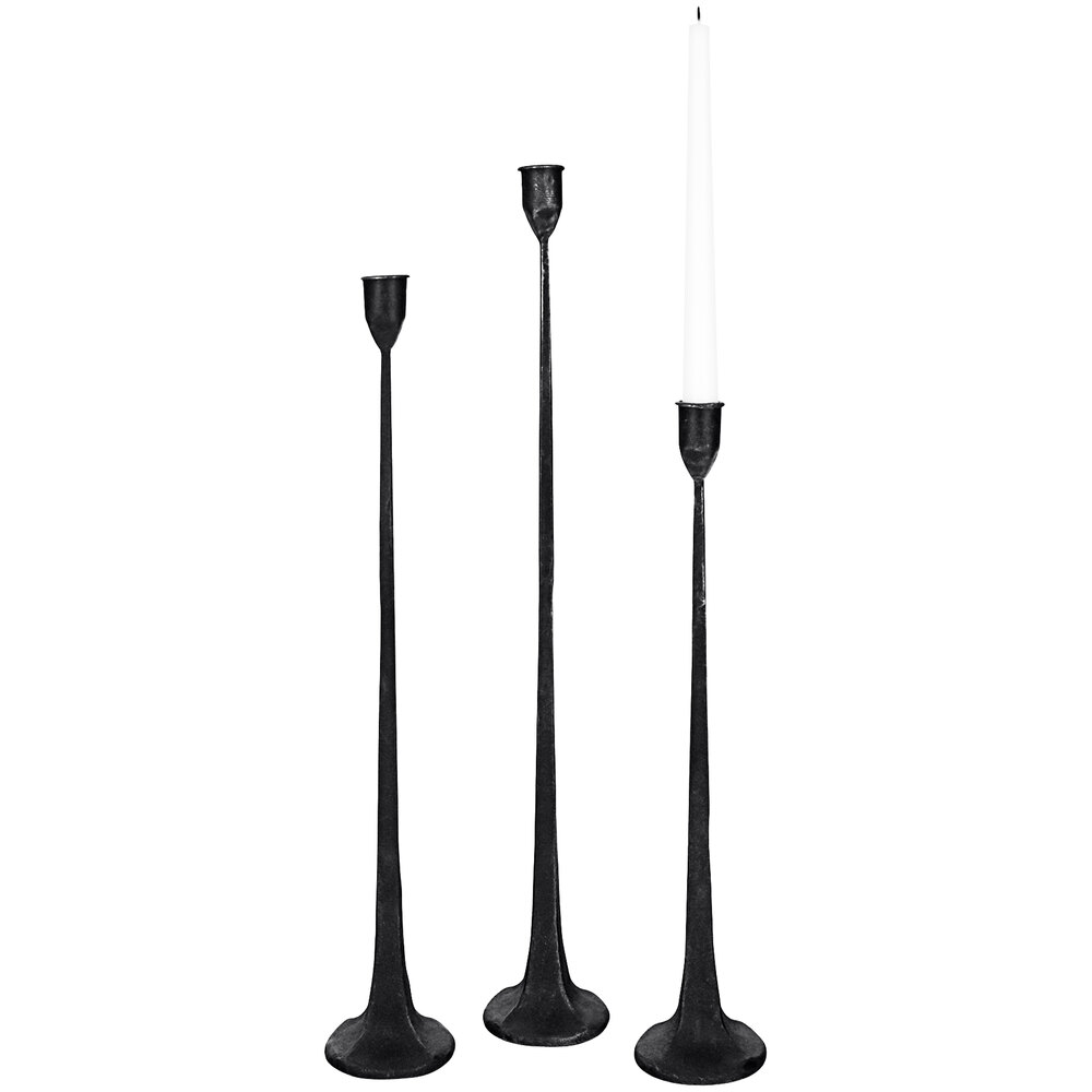Kalalou 3Piece Black Cast Iron Tall Taper Candle Holder Set